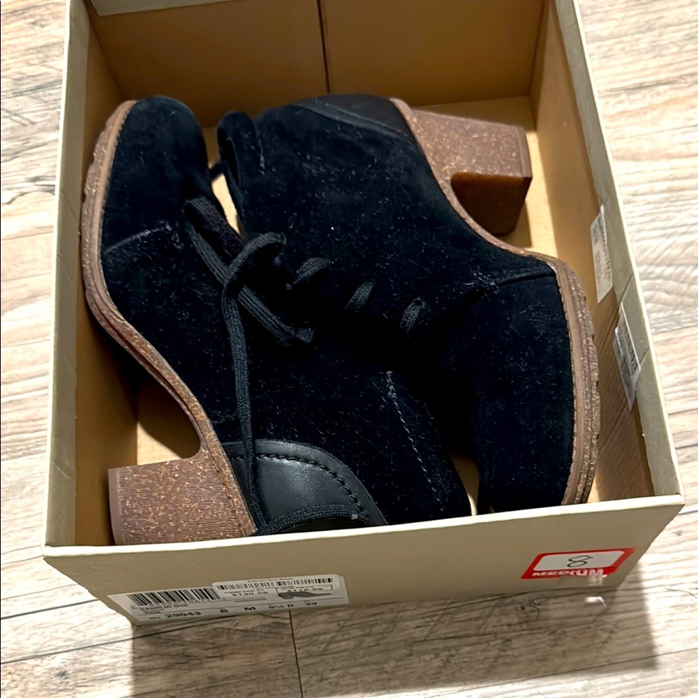 Clarks black suede shoes.